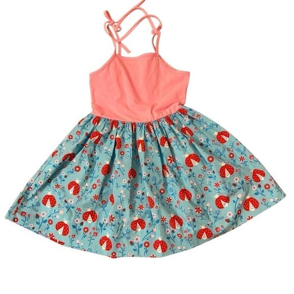 Eleanor Rose Judy Dress Pink Blue Ladybug Strawberry Daisy Floral Size 8-10 Girl - Picture 2 of 4